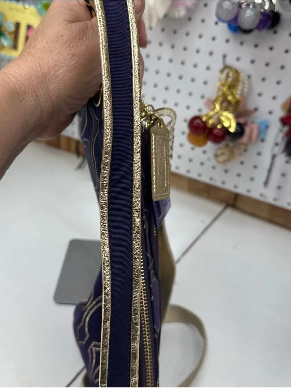 Coach Poppy Signature Sateen Glam Tote Purse Gold And Purple Y2K